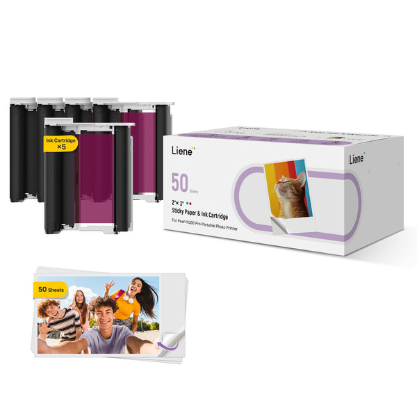 Liene - Pearl N200 Pro 2x3'' photo paper and 5 ink cartridges (50 Sheets)