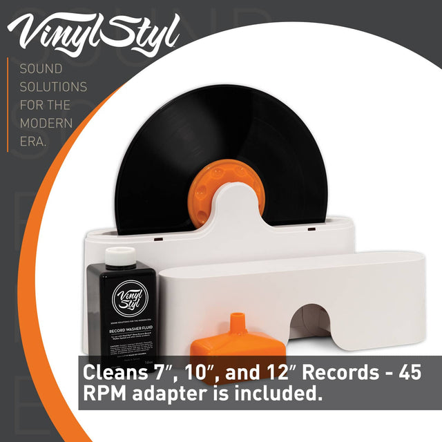 Vinyl Styl  
SOUND SOLUTIONS FOR THE MODERN ERA.

Cleans 7", 10", and 12" Records - 45 RPM adapter is included.