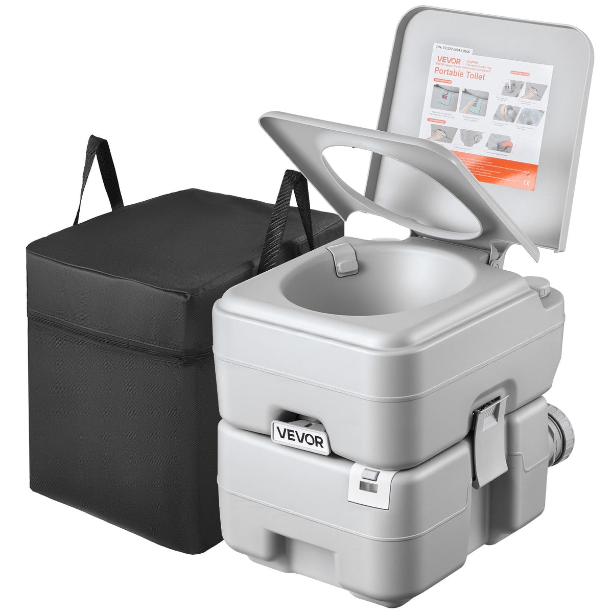 VEVOR - Portable Toilet, 5.3 Gallon Detachable Waste Tank, 120 Flushes, Camping Toilet for Adults, Outdoor Travel Potty - Gray