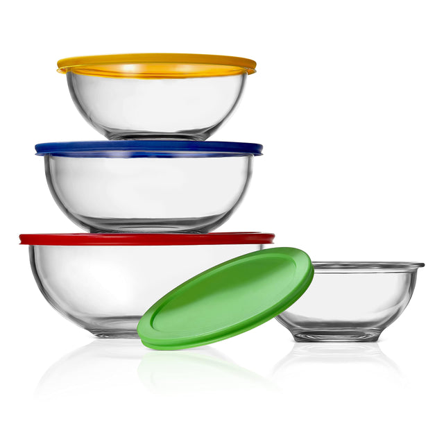 Front. NutriChef - NutriChef 4-Piece Glass Mixing Bowls with Lids, Premium Borosilicate Glass, Non-Toxic for Mixing & Storage (NCGL4MXG).