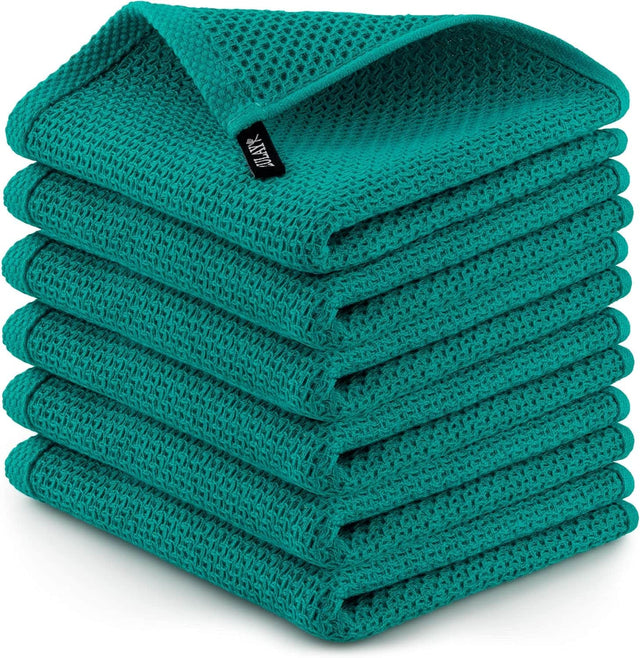 Front. Zulay Kitchen - Zulay Kitchen Towels 6 Pack 100% Cotton Waffle Weave - 12x12” Super Absorbent Dish Towels for Kitchen - Teal.