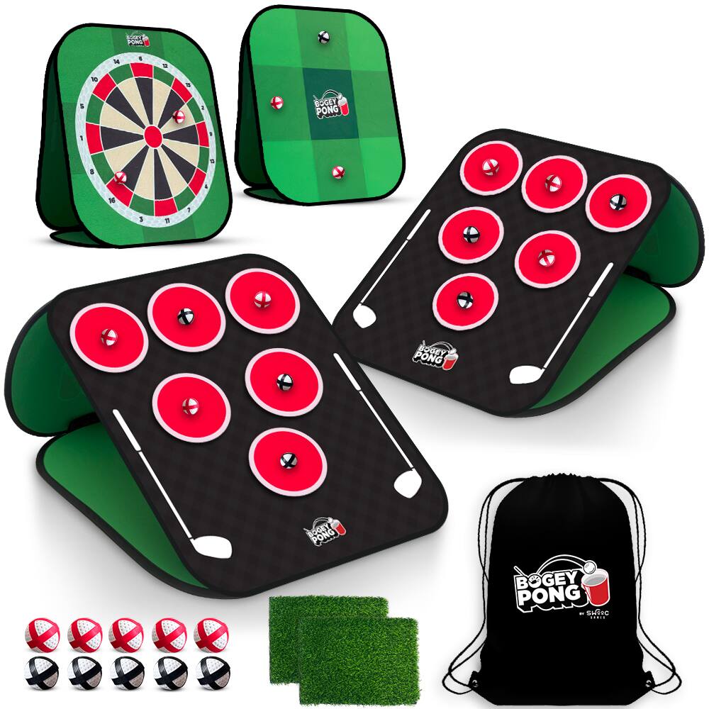 Swooc Games - Bogey Pong | 3-in-1 Backyard Pong Golf Game Set with Darts & Tic Tac Toe | Remove Discs for Pong Golf Style Gameplay - Green