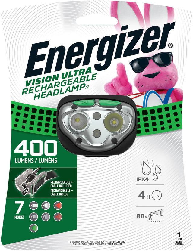 Front. Energizer - Vision Ultra HD Rechargeable Headlamp (Includes USB Charging Cable) - green.