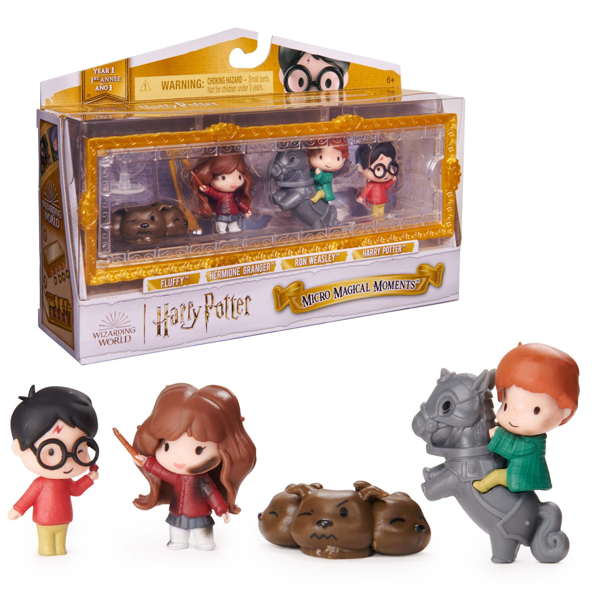 Wizarding World - Harry Potter Micro Magical Moments Scene Set with Harry, Hermione, Ron and Fluffy Figures - Multicolor