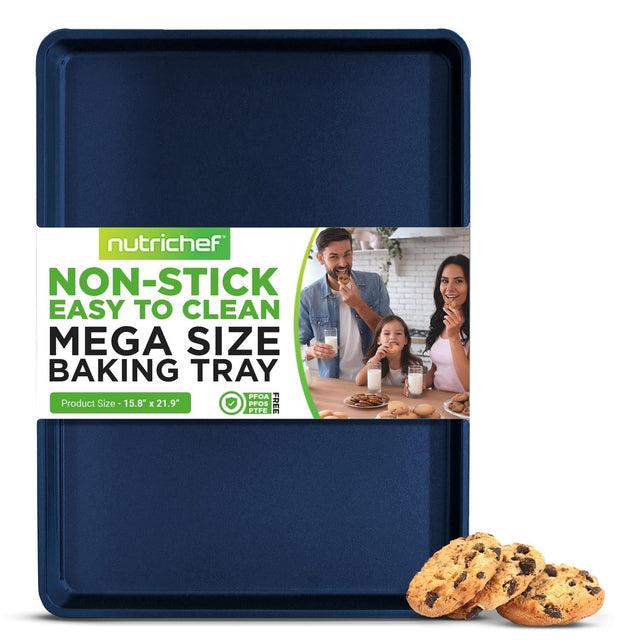 nutrichef NON-STICK EASY TO CLEAN MEGA SIZE BAKING TRAY PFOA FREE Product Size - 15.8" x 21.9" PFOS FREE