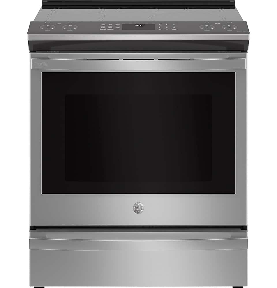 GE Profile - 30 in. Wide 5 Elements 5.3 Cu. Ft. Slide-In Electric Induction True Convection Range with No Preheat Air Fry and Wi-Fi - Stainless Steel