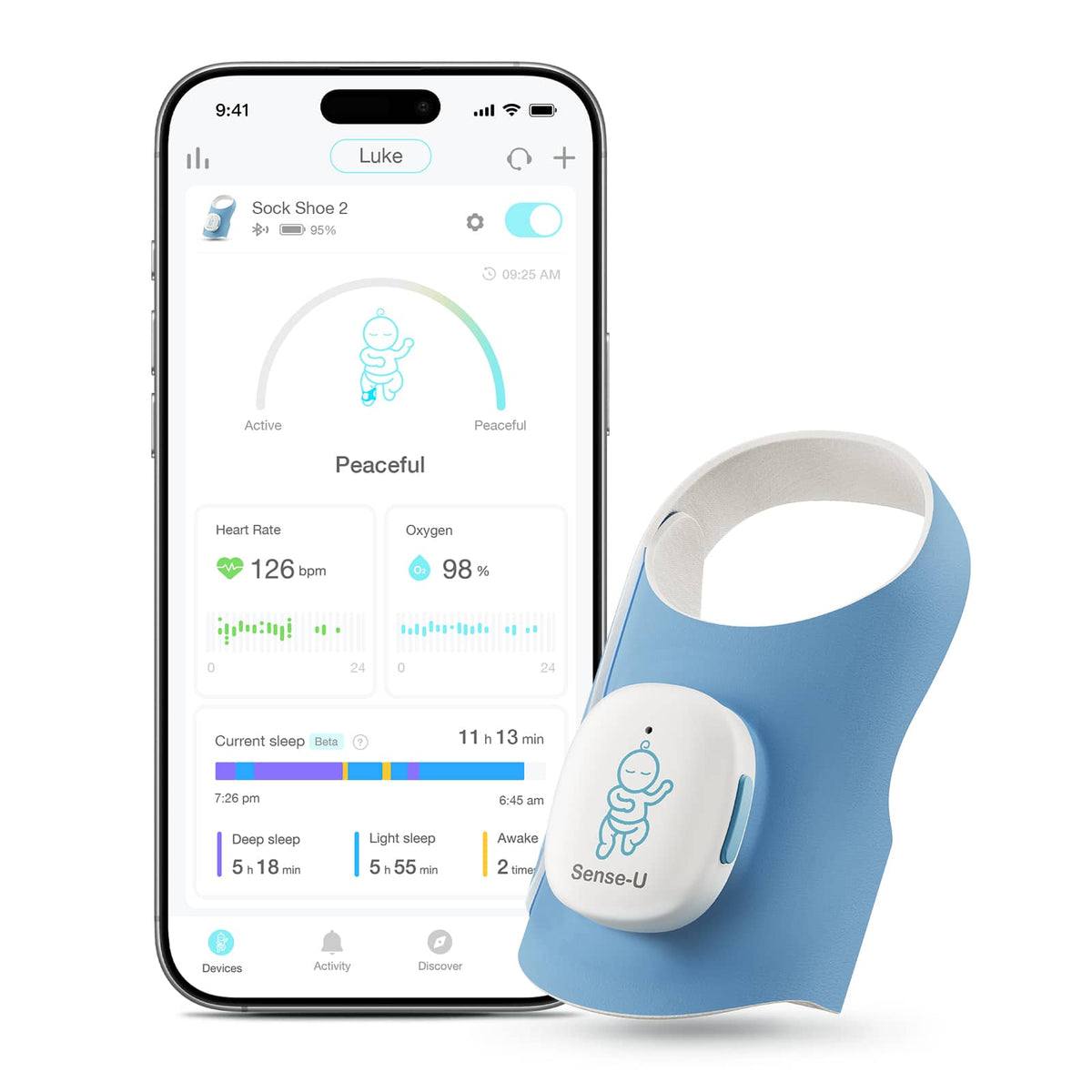 Sense-U - Baby Smart Sock Shoe Monitor with On-Device Notifications, Track Heart Rate - Green