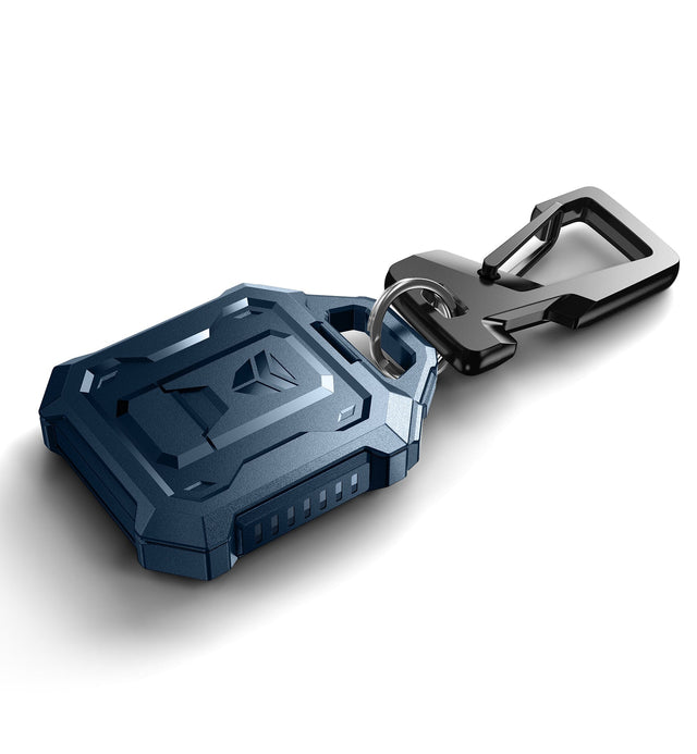 Front. Dexnor - Full-body Shockproof Case for AirTag, Anti-lost Protective Cover Keychain with Key Ring & Carabiner - Navy Blue.