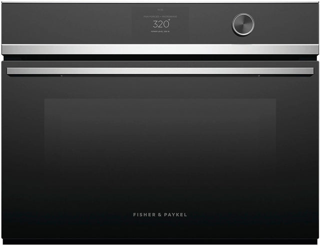 Front. Fisher & Paykel - 24" Built-in Single Electric Convection Speed Wall Oven - Black.