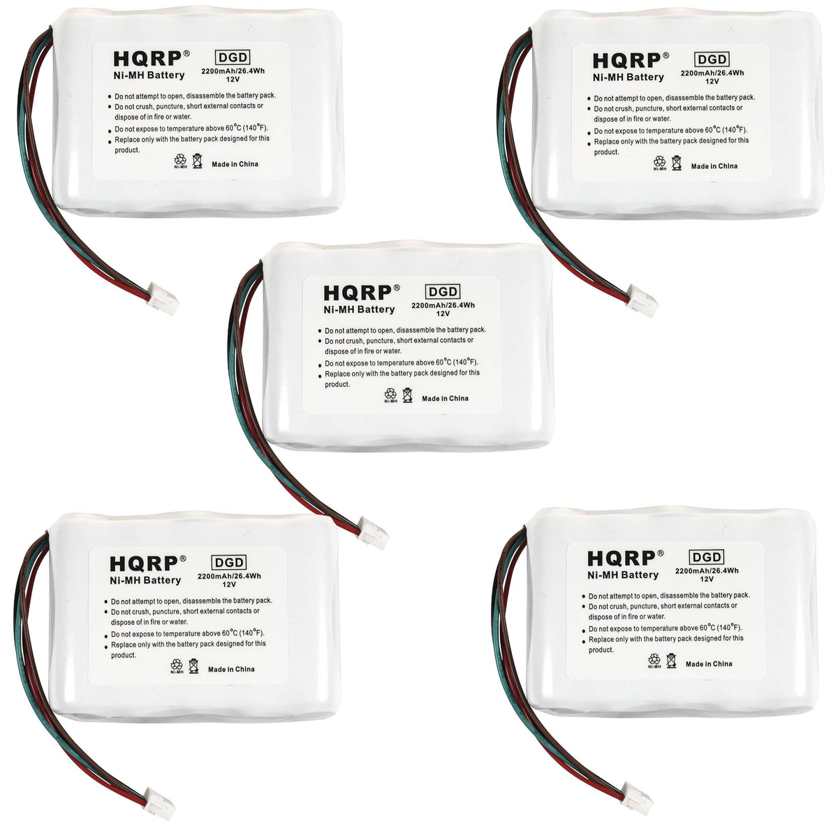 HQRP - 5-Pack 12 V 2200 mAh Ni-MH Replacement Battery Pack for Logitech Squeezebox Radio X-R0001