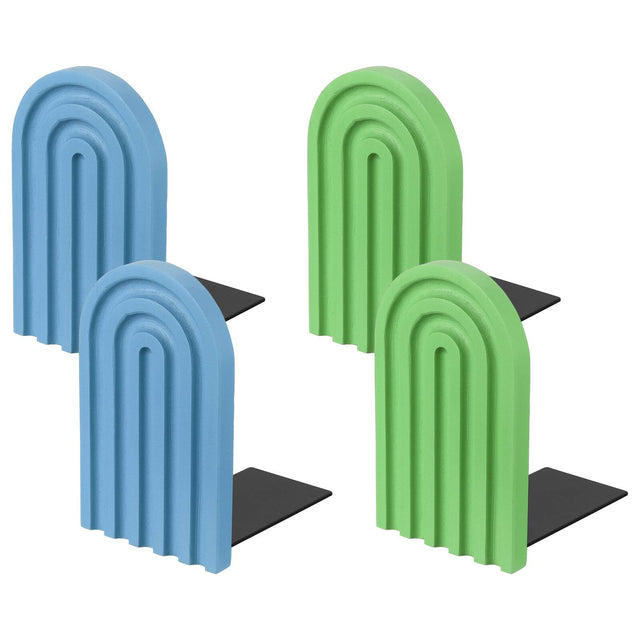 Front. Unique Bargains - 4pcs Boho Arch Bookends, Non-Skid Wood Book Ends Rainbow Wooden, for Shelves Book Stopper Stand, for Home Library Decor - Cyan/Light Blue.