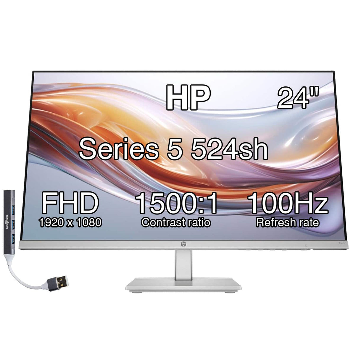 HP - Series 5 524sh 24'' FHD IPS Monitor, Anti-Glare, Flicker Free, VGA, HDMI & DKZ Hub, Color (94C19AA#ABA) - Black/Silver