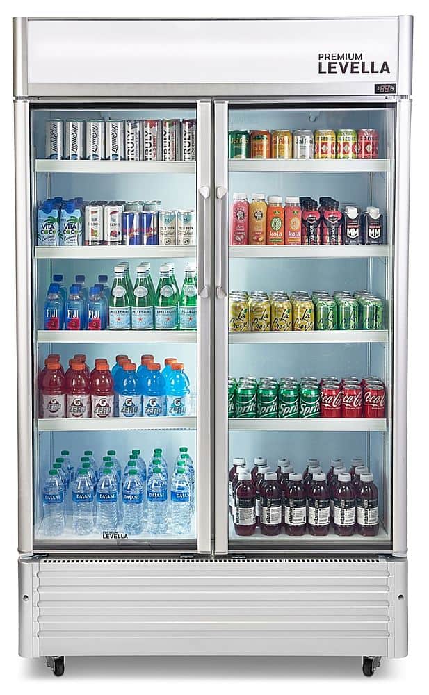 Front. Premium Levella - 29.0 cu. ft. 2-Door Commercial Merchandiser Refrigerator Glass-Door Beverage Display Cooler - Stainless Steel.