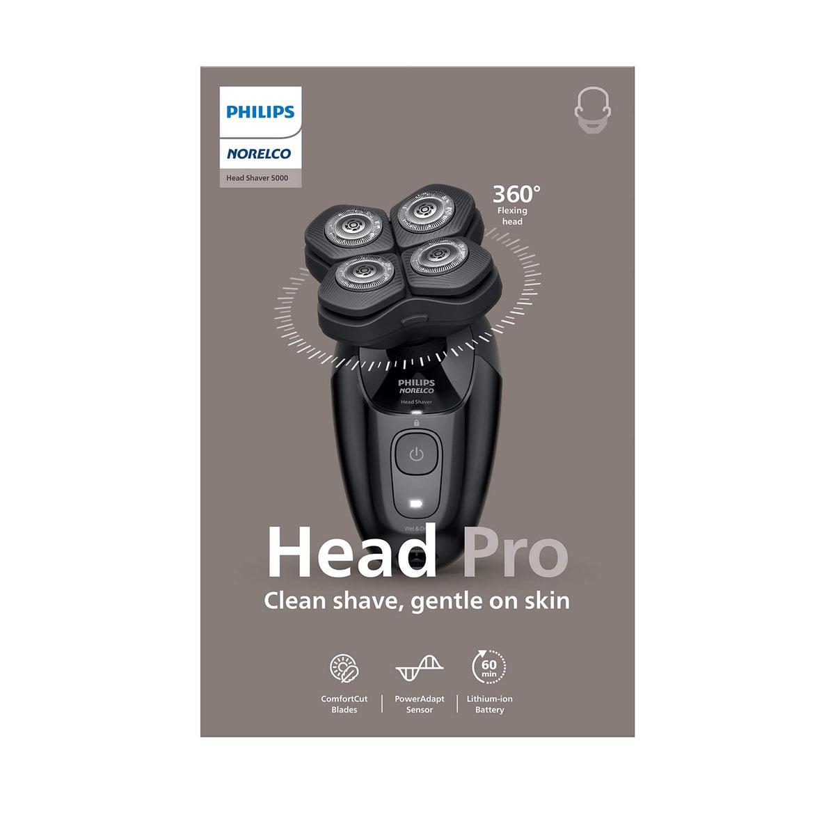 Philips Norelco - Head Shaver Pro 5000, from the #1 shaving brand: clean shave, gentle on skin, HS5980/40 - Deep Black