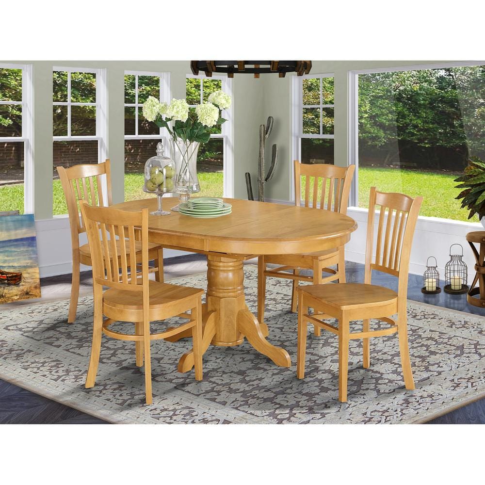 East West Furniture - 5 Pc Dining room set for 4- Table with Leaf and 4 Dining Chairs - Oak