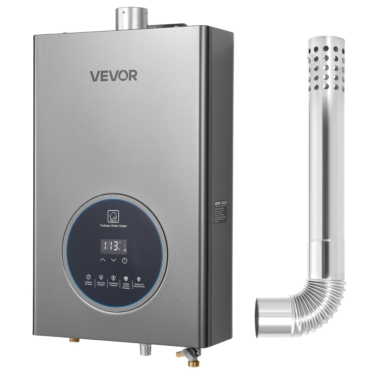 VEVOR - Gas Tankless Water Heater, 4.3Gal Indoor 100000 BTU Instant Hot Water Heater, Smart Temperature Control - Gray