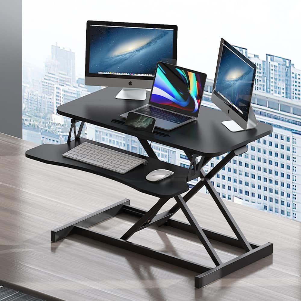 Loheer - 32 Inch Standing Desk Converter Sit to Stand Riser Dual Monitor Adjustable Workstation - Black