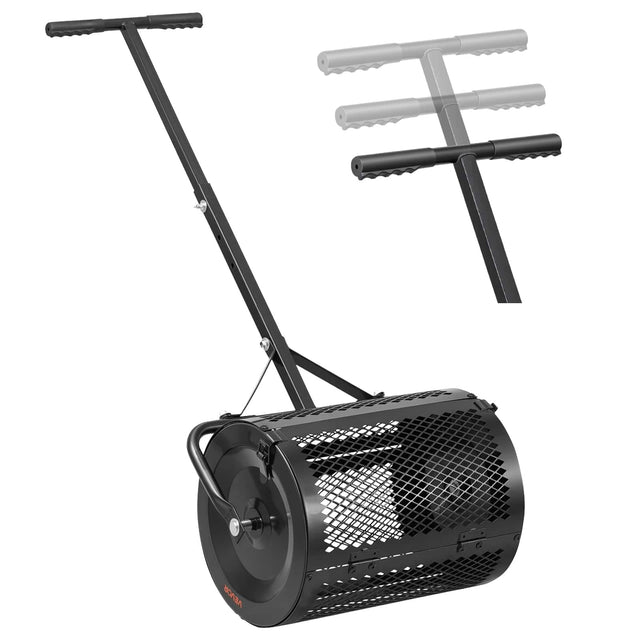 Front. VEVOR - Compost Spreader, 16.5" Wide Peat Moss Spreader with T Shaped Handle, 3 Heights Adjustable, Powder-Coated Steel Garden - Black.