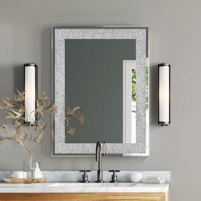 Front. Breezary - 36 x 24 Modern Decorative Wall Mirror Crushed Diamond Frame Rectangle Vanity Mirror for Bathroom Bedroom Living Room - Black.