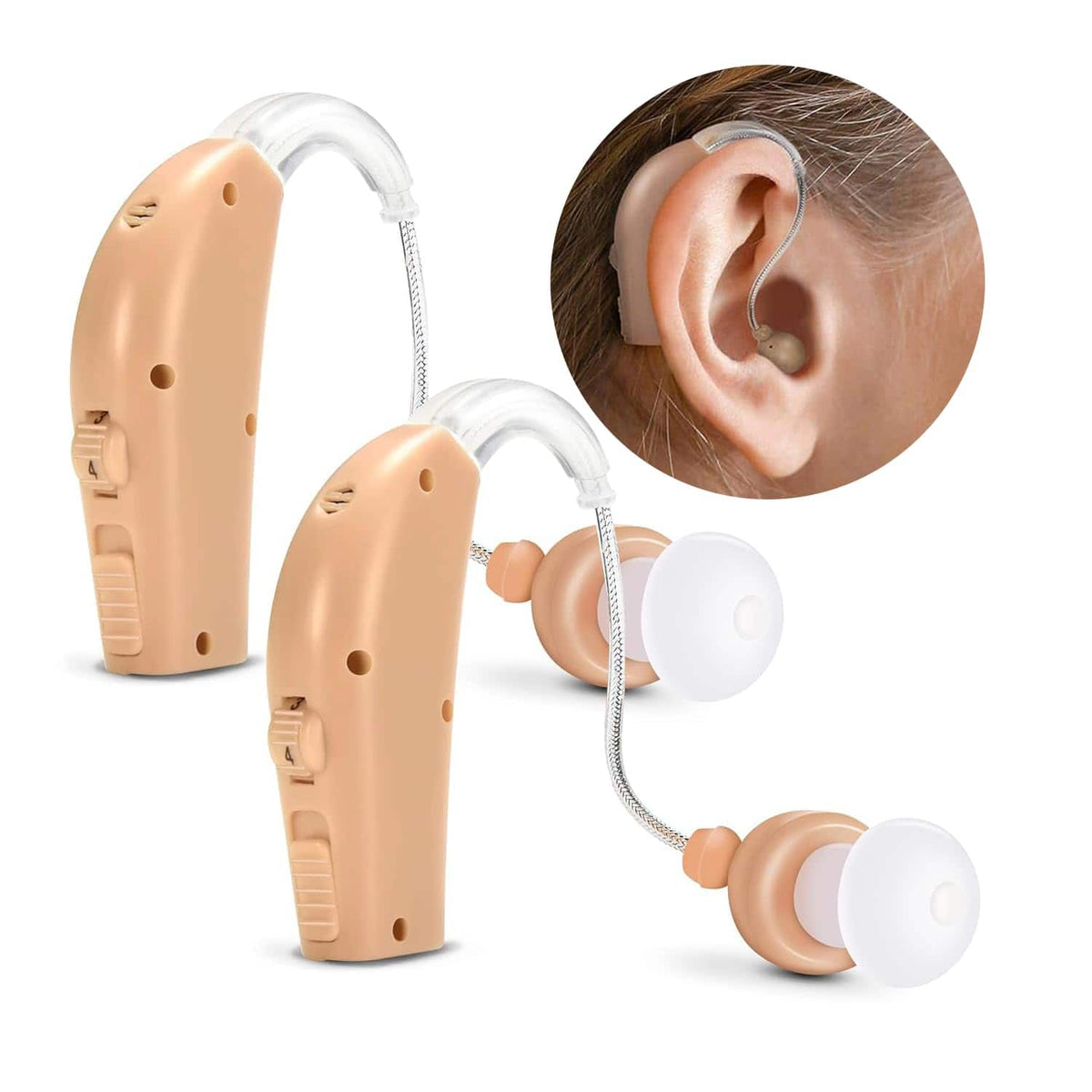 MSA Ear - Rechargeable Behind-the-Ear Personal Sound Amplifier Twin Pack with Charging Base - Beige