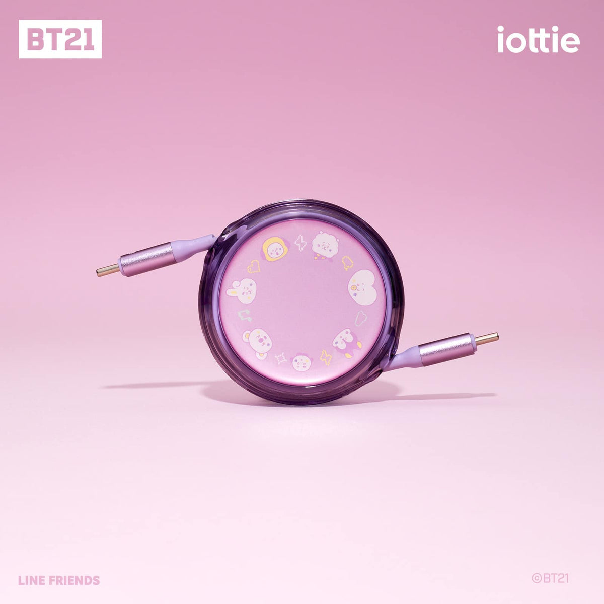 iOttie - with BT21 Retractable USB-C Fast Charging Cable - 100W Tangle-Free Charger Cord - Purple