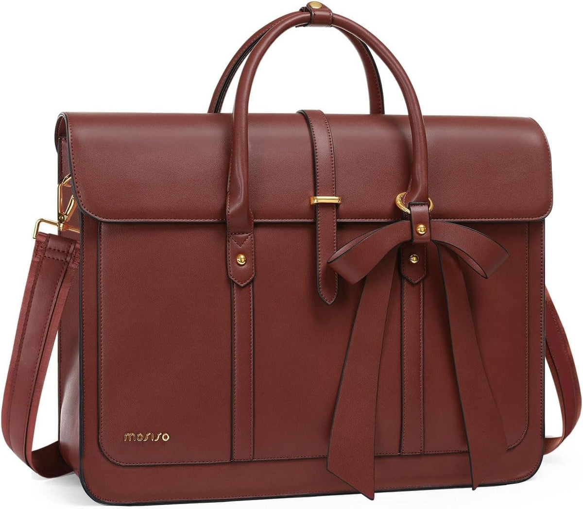 mosiso - Laptop Bag for Women 13-14 inch PU Leather Laptop Shoulder Bags Convertible Backpack Casual Handbag Work Computer Bag - Brown