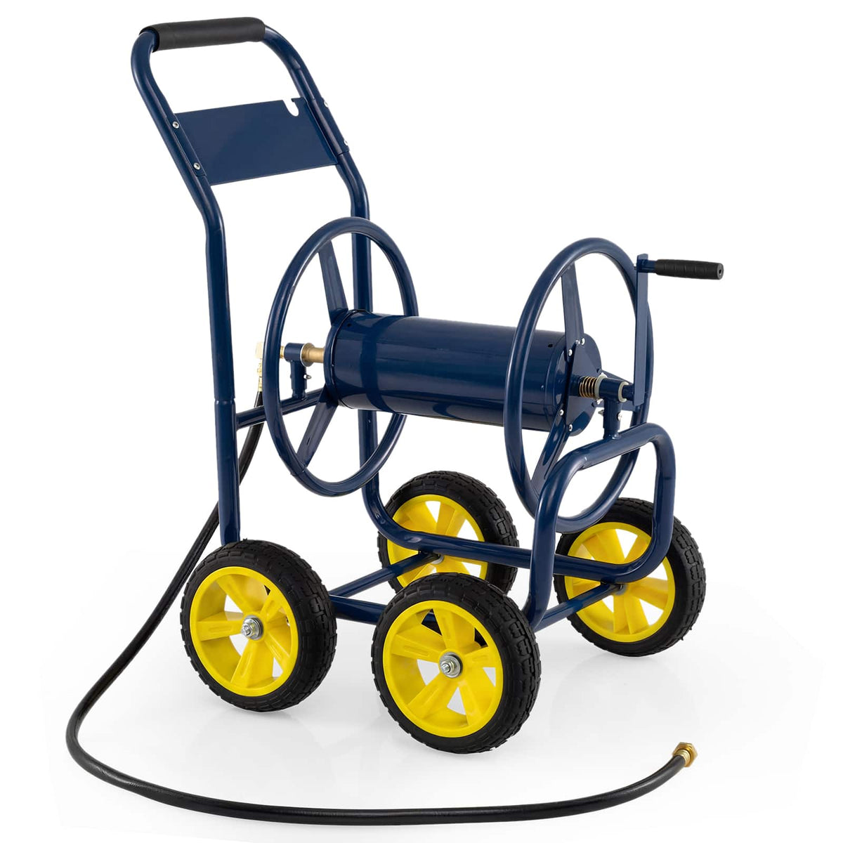 Gymax - Garden Hose Reel Cart 4 Wheels 330 ft 5/8'' Large Capacity for Outside Yard Lawn Navy - Blue