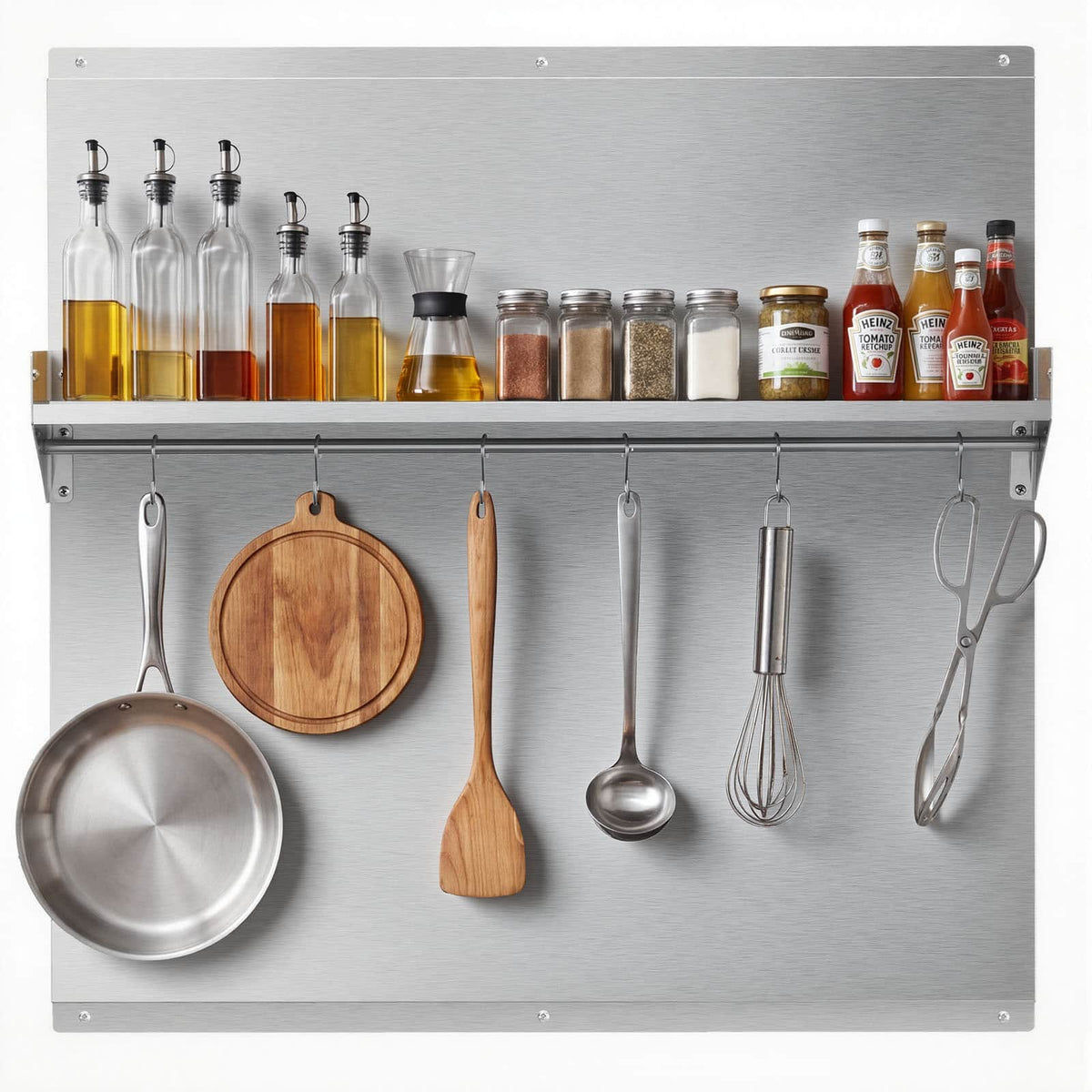 VEVOR - 30" x 30" Stainless Steel Backsplash for Stove, Ultra Flat Splatter Guard with Storage Shelf & Hanging Rack - Stainless Steel Color