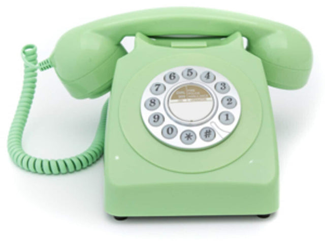 Front. PopMarket - GPO Retro GPO746DPBGR 746 Desktop Push Button Telephone - Green   - EQUIPMENT - Green.