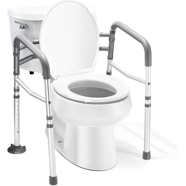 Front. Medical King - Toilet Safety Rail - Adjustable Detachable Toilet Safety Frame with Handles - Grey.