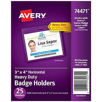 Avery - Secure Top Heavy Duty Multiuse Badge Holders, 3" x 4" Landscape Holders, 25/Pack - Clear
