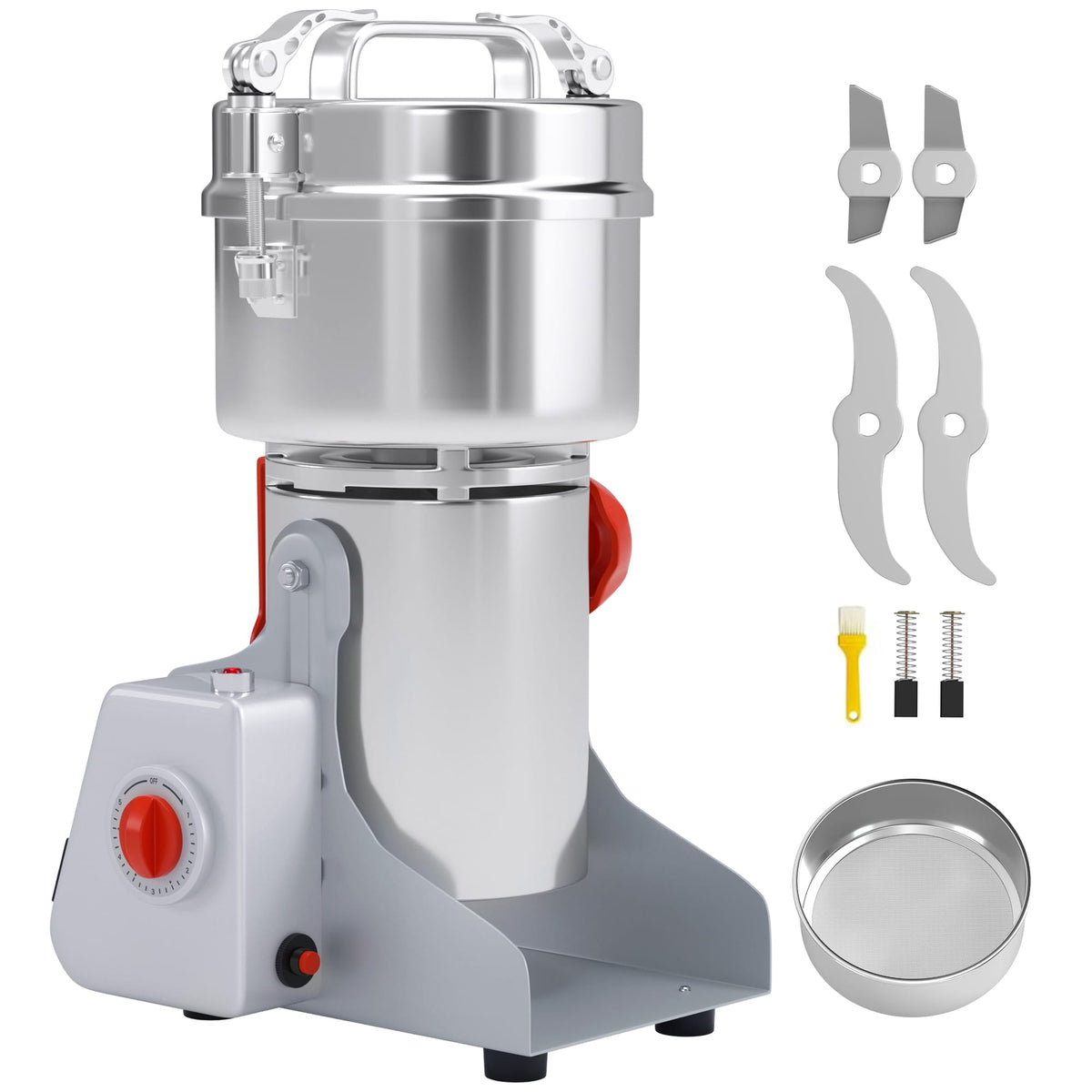Topteng - 700g Commercial Grain Grinder, 28000RPM High-Speed Electric Mill, 1800W, Stainless Steel for Herb/Spice/Cereal - Chrome