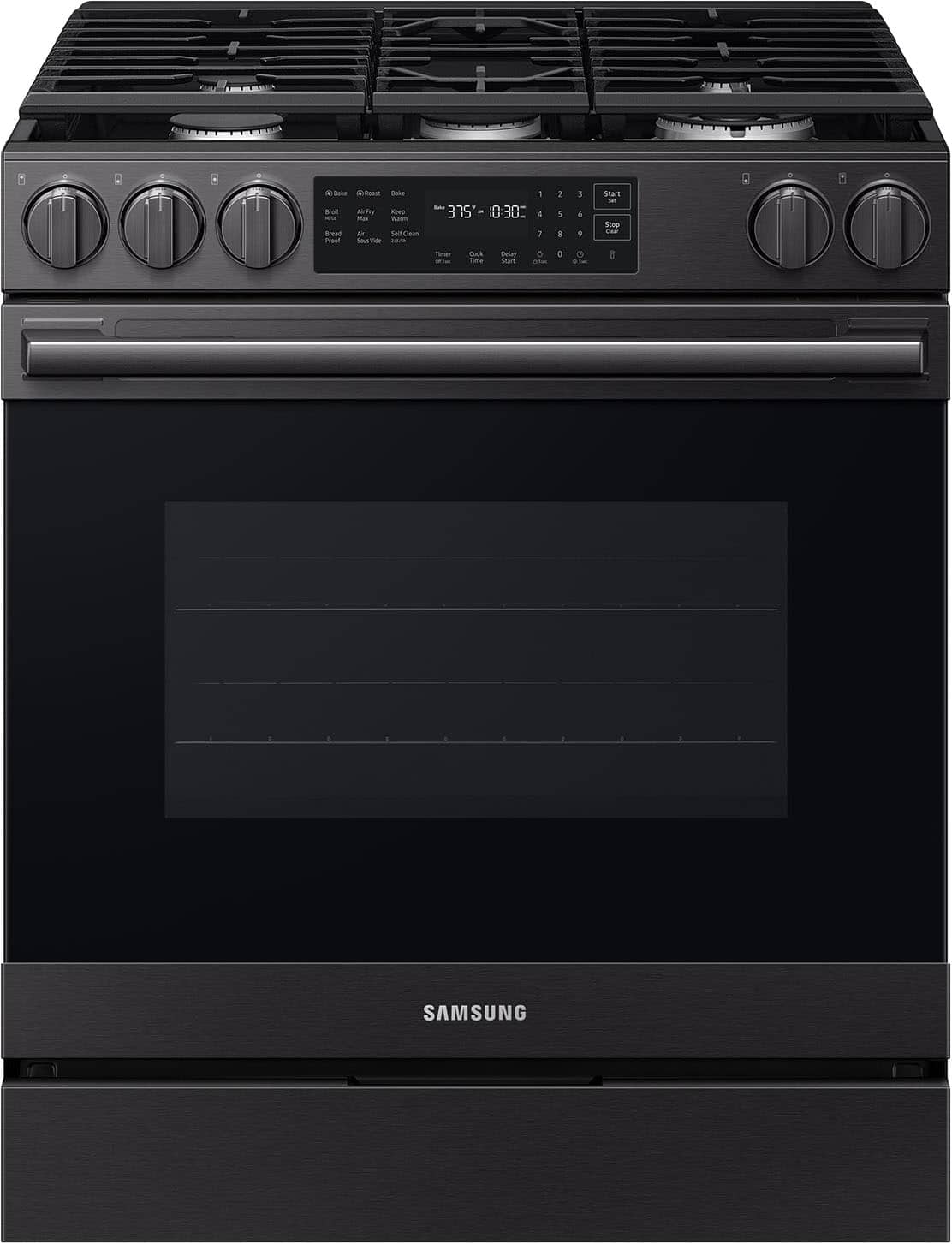 Samsung - 30 in. Wide 5 Burner 6.0 cu. ft. Bespoke Smart Slide-In Gas Range with No Preheat Air Fry Max and True Convection - Matte Black Steel