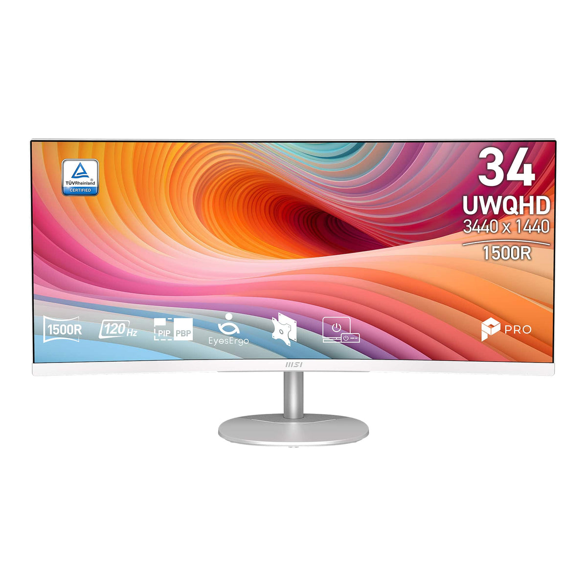 MSI - PRO MP341CQW E12 34" Curved UWQHD 120Hz 1ms VA Business Monitor with Built-in Speakers( (DisplayPort, HDMI ) - White
