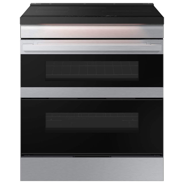 Front. Samsung - 30 in. Wide 4 Burner Bespoke 6.3 Cu. Ft. Slide-In Electric Induction Convection Range with Convertible Double Oven - Stainless Steel.