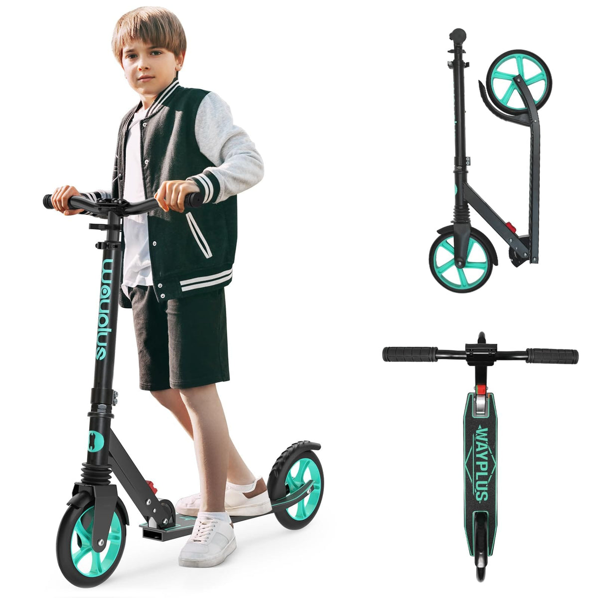 FED Fitness - Kick Scooter for Teens, Kids & Adults, Max 240 lbs, Foldable, 8-Inch Wheels, 4 Adjustable Levels - Aquas