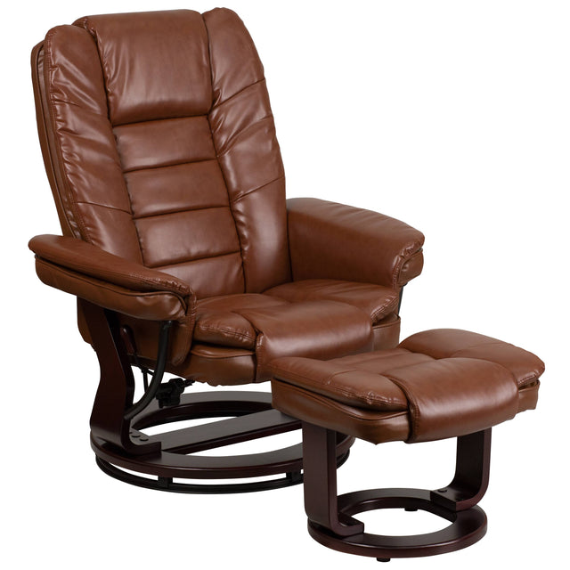 Front. Emma + Oliver - Multi-Position Stitched Recliner & Ottoman with Swivel Base - Brown Vintage.