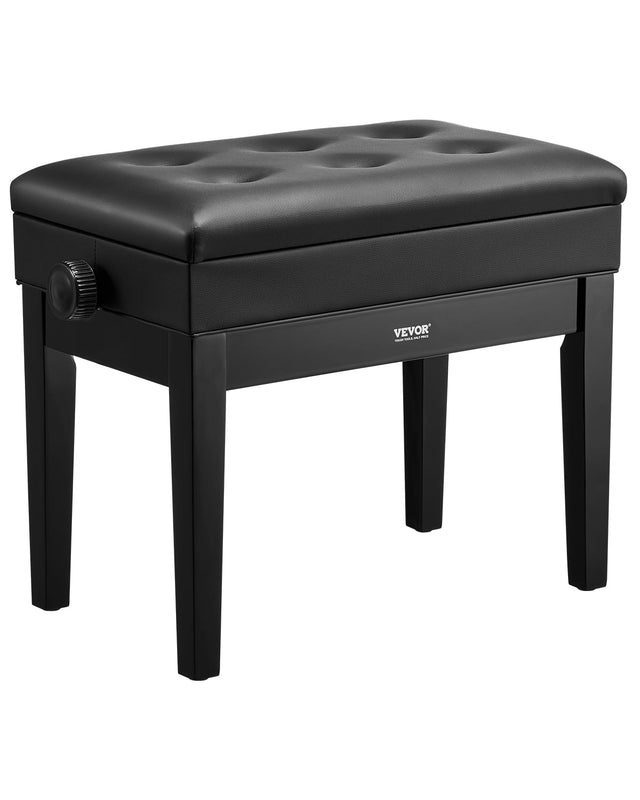 Front. VEVOR - Piano Bench,22" x 13" x 19.3", Keyboard Piano Chair with 19.3"-22.8"Adjustable Height,Padded Cushion,Storage Compartment - Black.