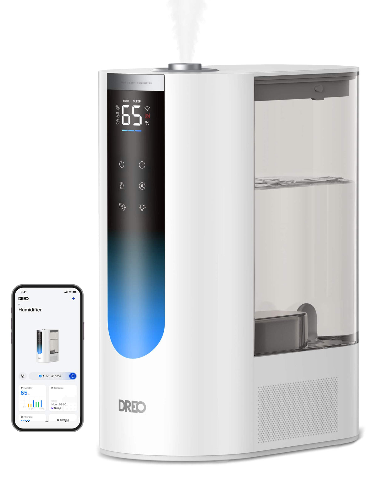 DREO - 6L Smart Humidifier for Bedroom, Cool & Warm Mist, Large Room, 45H Runtime for Baby, Plant, App/Alexa/Google Control - White