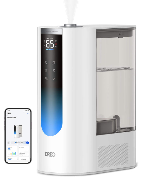 DREO - 6L Smart Humidifier for Bedroom, Cool & Warm Mist, Large Room, 45H Runtime for Baby, Plant, App/Alexa/Google Control - White