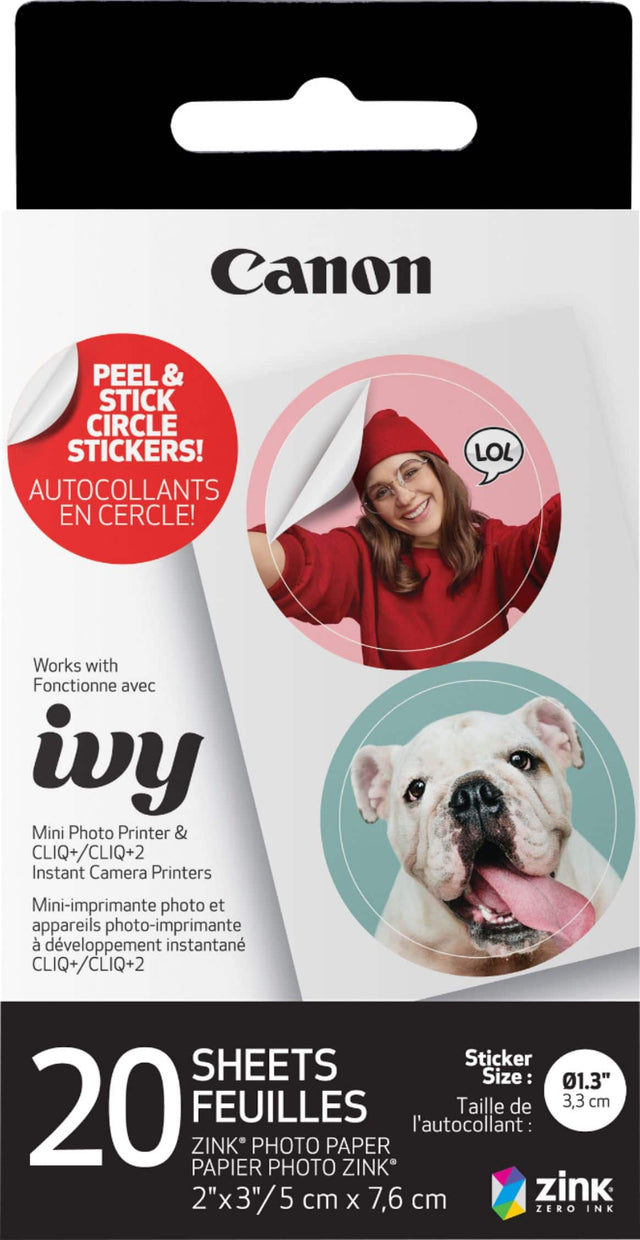 Angle. Canon - ZINK Pre-Cut Circle Sticker Paper Pack - White.