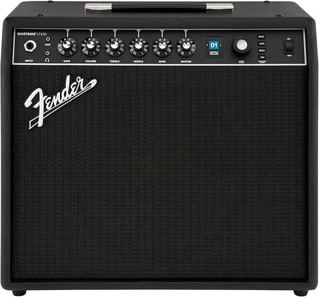 MUSTANG LTX50

Fender

INPUT GAIN VOLUME TREBLE MIDDLE BASS MASTER

AUX - M - C

01 DEVOX

BACK SAVE NEW TAP

OFF