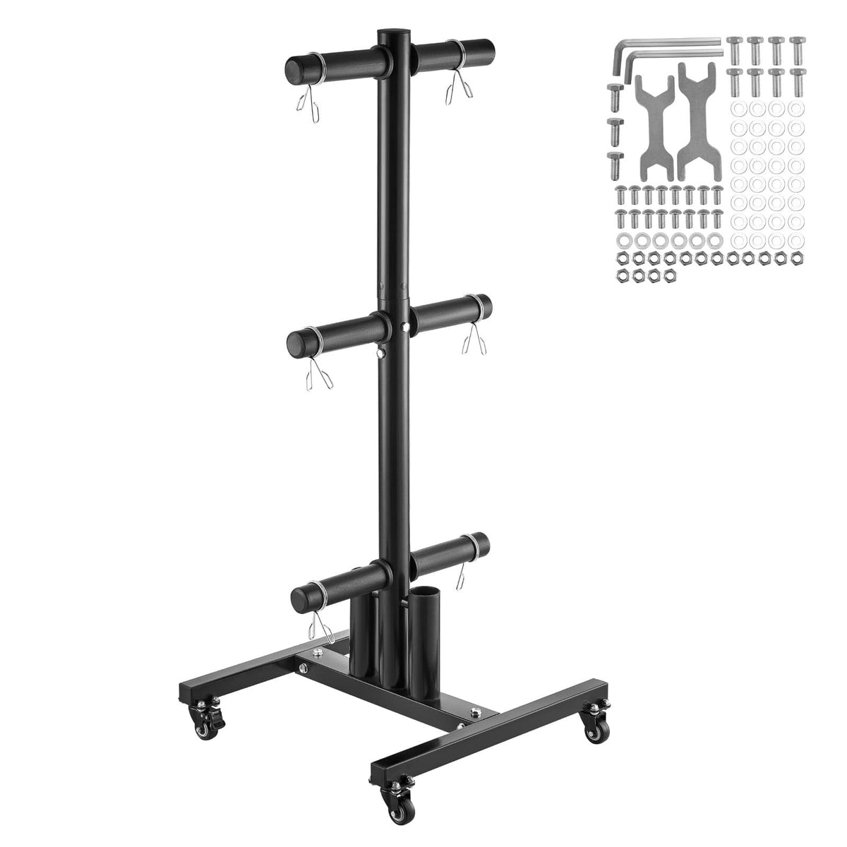 VEVOR - Weight Plate Rack, Vertical Weight Plate Tree for 2-Inch Weight Plates, Standard Weight Plate Tree with Wheels - Black (Powder Coated Gloss Finish)