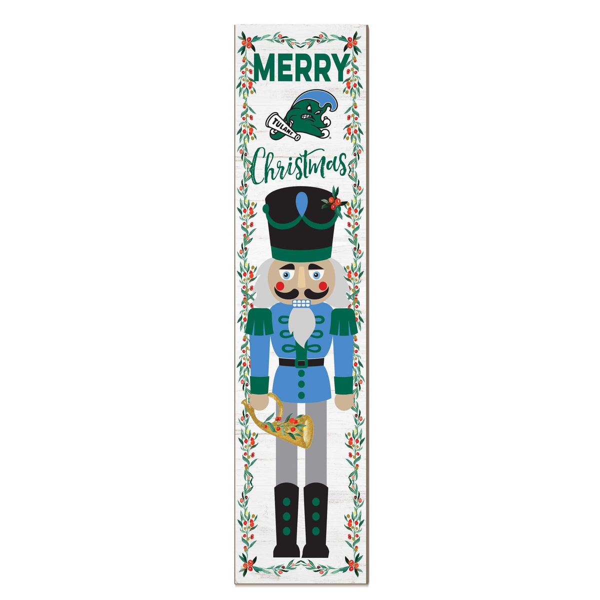 Jardine - Tulane Green Wave 11" x 46" Nutcracker Holiday Leaner Sign - White