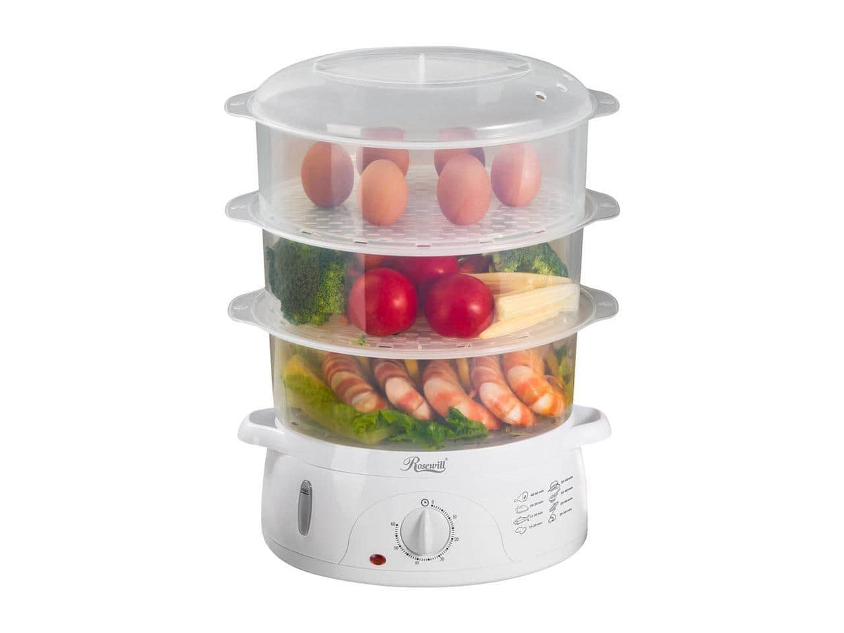 Rosewill - 4-in-1 Steamer: Food, Baby Food, Rice, Sterilizer, 800W, 3-Tier, 9.5Qt - White