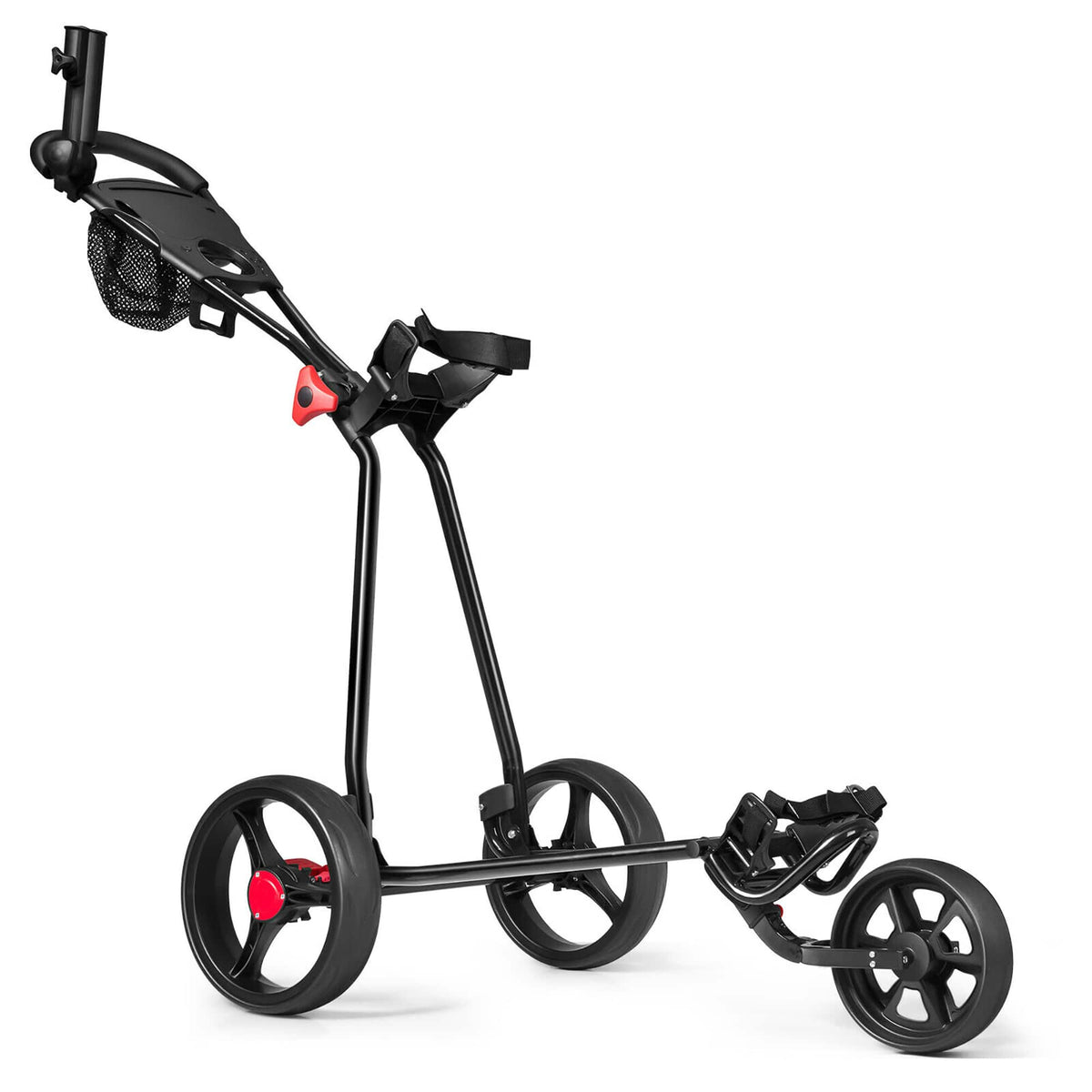 Costway - Foldable 3 Wheel Golf Pull Push Cart Trolley Scorecard Drink Holder Mesh Bag - as pic