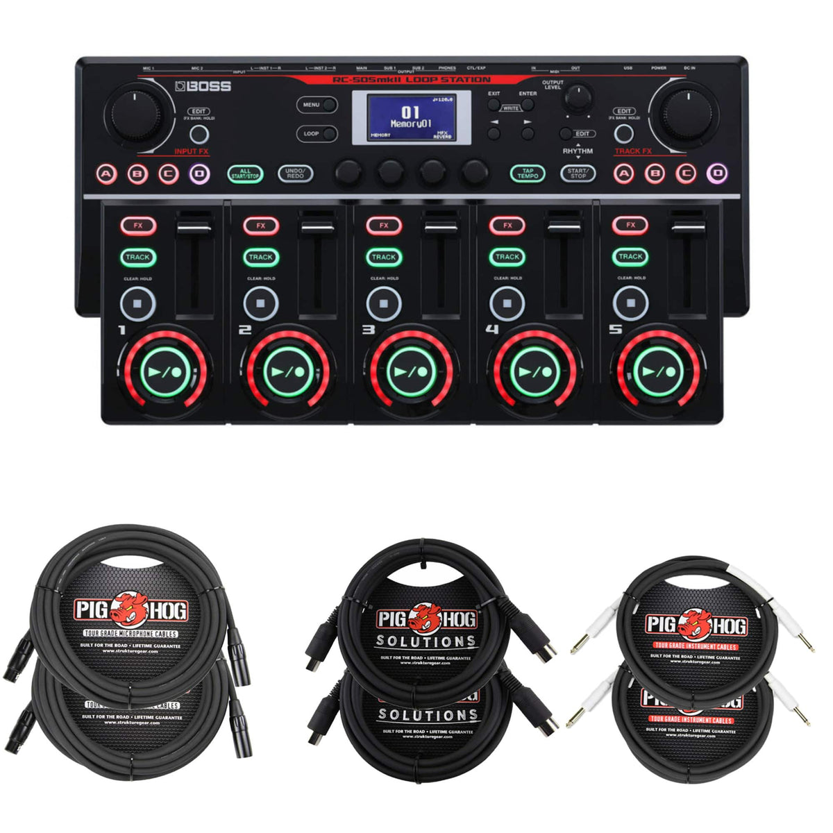 BOSS - RC-505MKII 49 Input FX Tabletop Looper Bundle with Cables