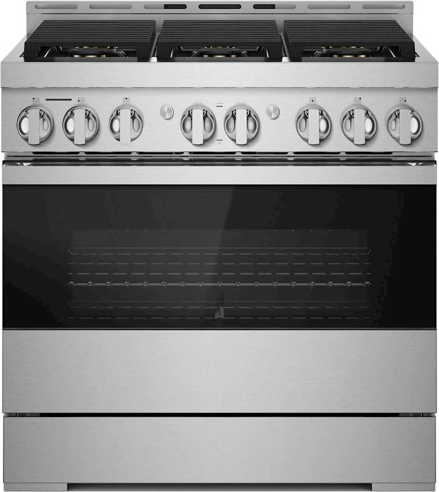JennAir - 36 in. Wide 6 Burner NOIR 5.1 Cu. Ft. Self-Cleaning Freestanding Gas Convection Range - Floating Glass Black