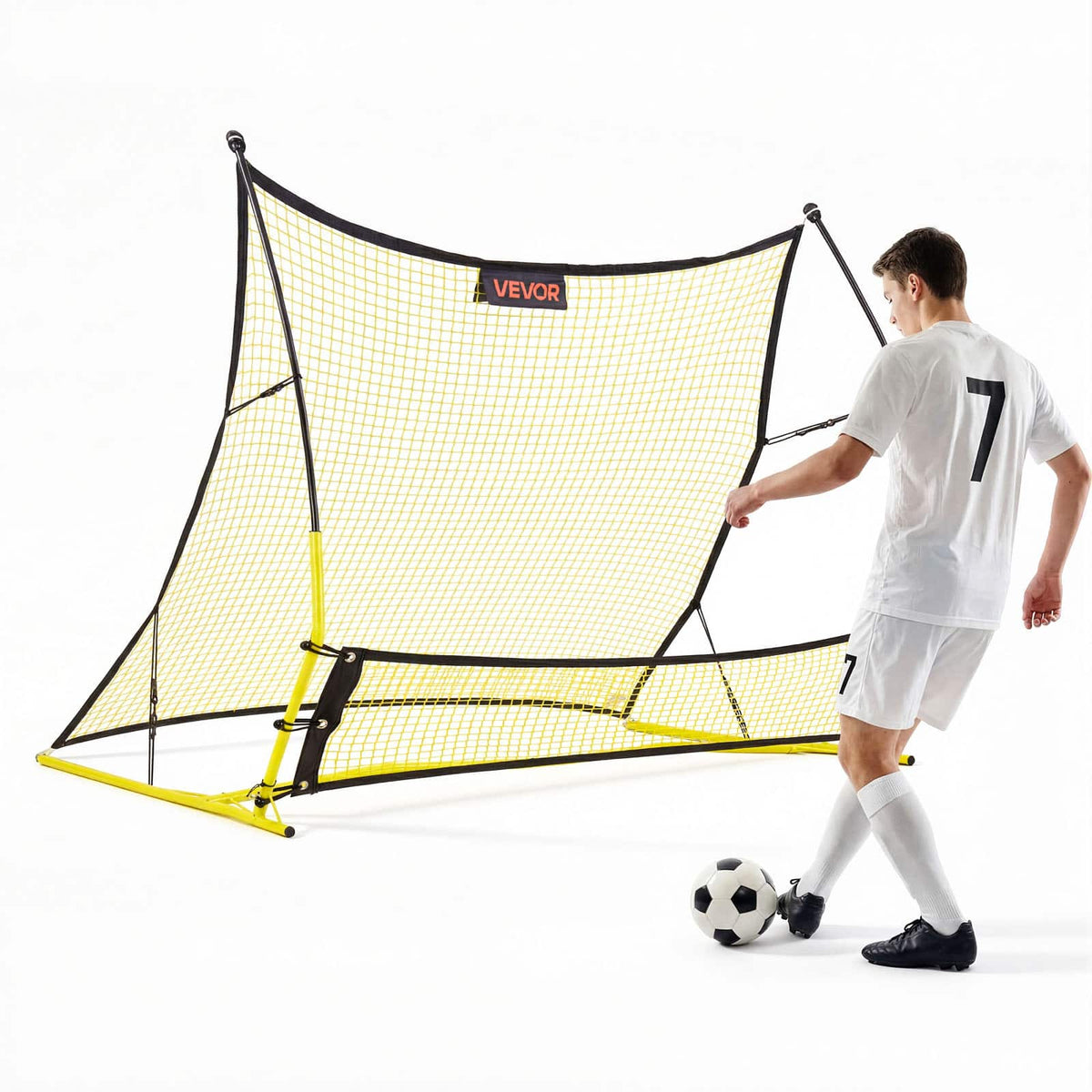 VEVOR - Soccer Rebounder Net, 2-in-1 Soccer Goal Rebounder, Thickened Fiberglass Poles Iron Pipe for Team Solo Control - Yellow