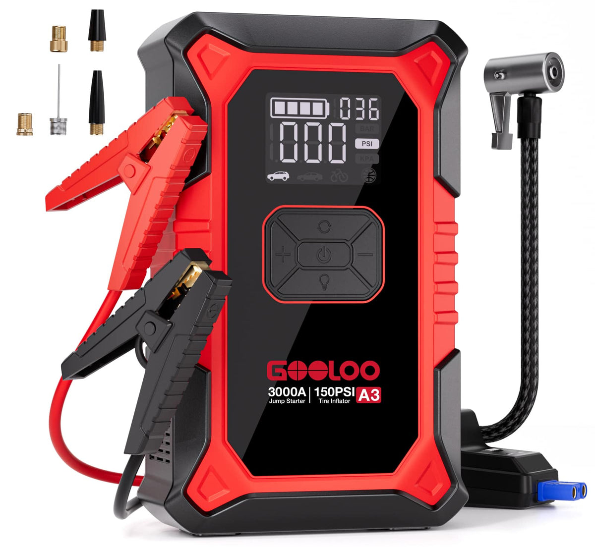 GOOLOO - A3 Car Jump Starter with Air Compressor, 3000A 150PSI Portable Car Battery Jump Starter